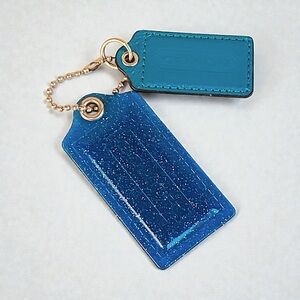 Coach Blue Glitter Large Acrylic Hangtag and Patent Leather Tag Set